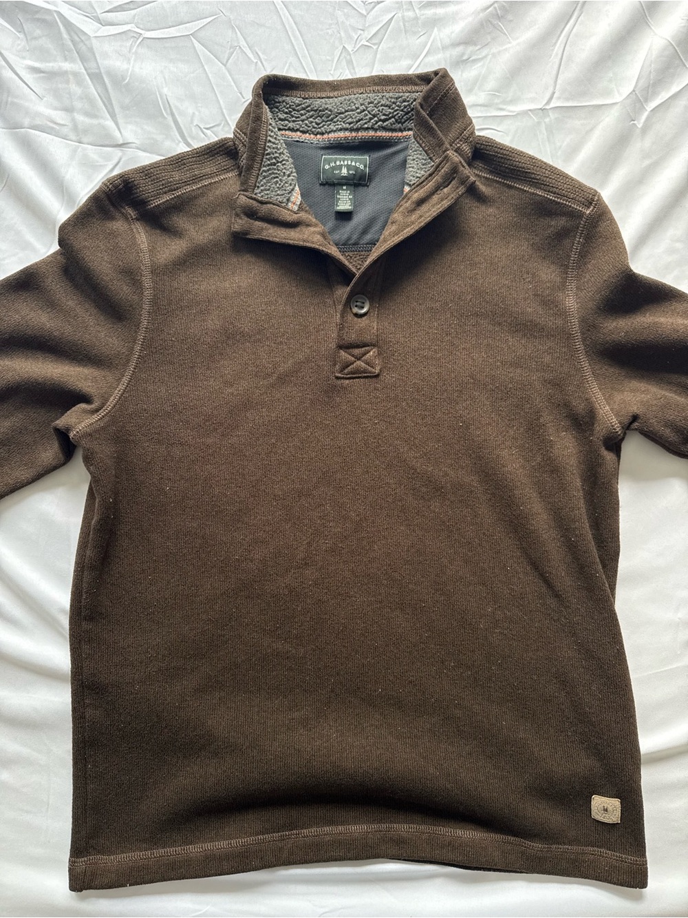 G.H. Bass & Co. Brown Sherpa-Lined Fleece Snap-Button Pullover Sweater Size M